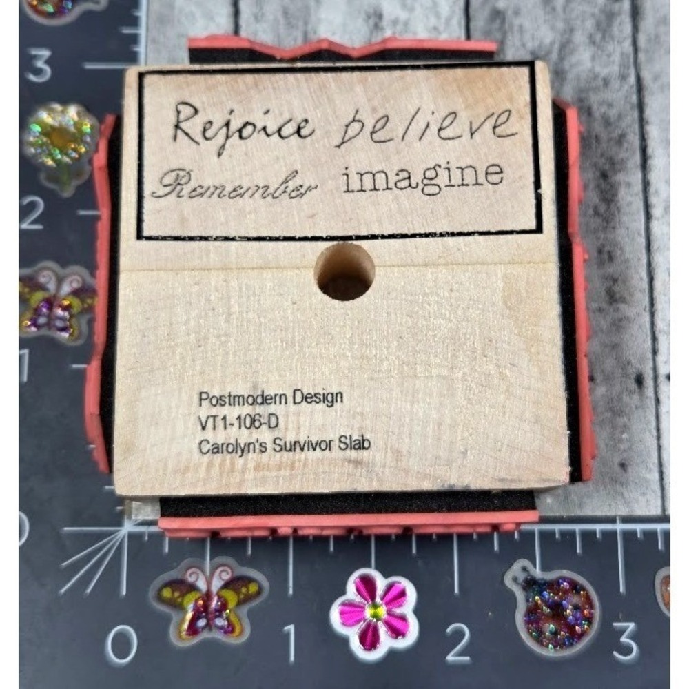 Postmodern Design Rejoice Believe Remember Imagine Rubber Stamp Wood #T15